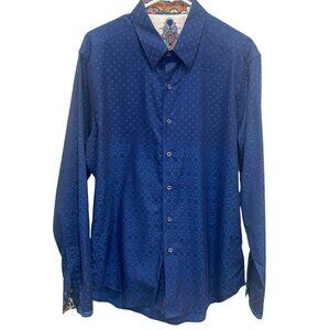 Robert Graham Men's Button Down Shirt Jacquard Blue Size L Long Sleeve